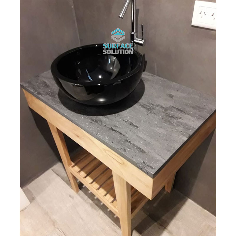 solid surface vanity top with integrated sink